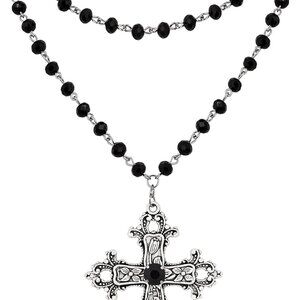 Gothic Beaded Cross Necklace Y2K Black Onyx Emo Jewelry Gift Women
